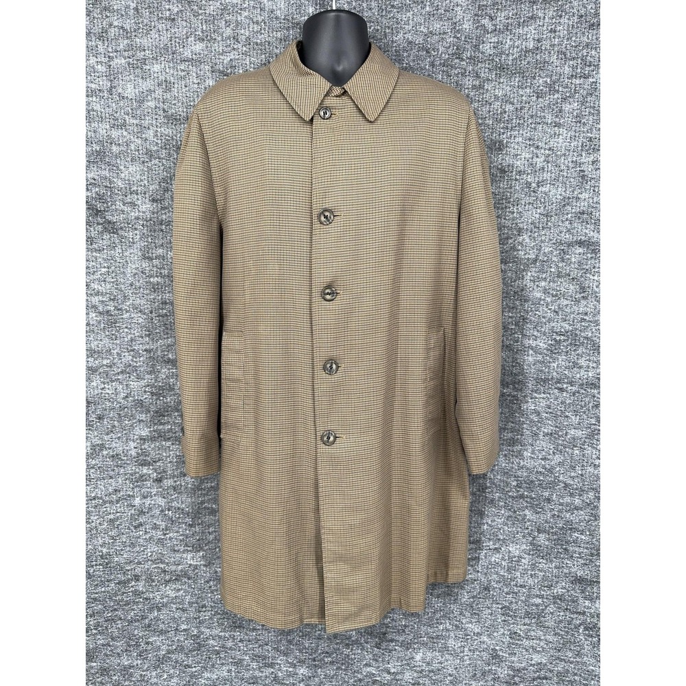 Vintage London Fog Rain Coat Mens XL 44 Beige Check Trench Hampden Row USA Made